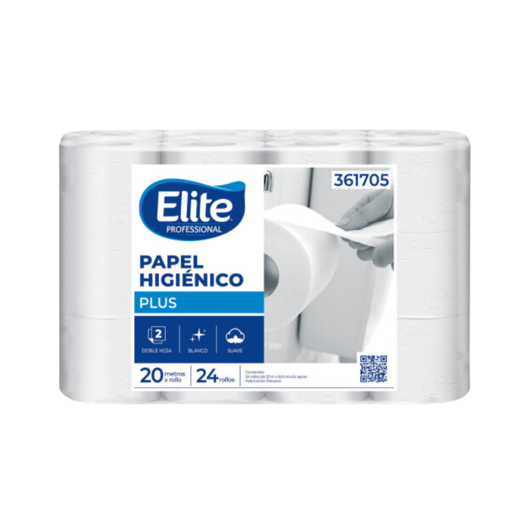 PAPEL HIGIENICO ROLLO PLUS DOBLE HOJA 24 UND 20 MTS 361705 