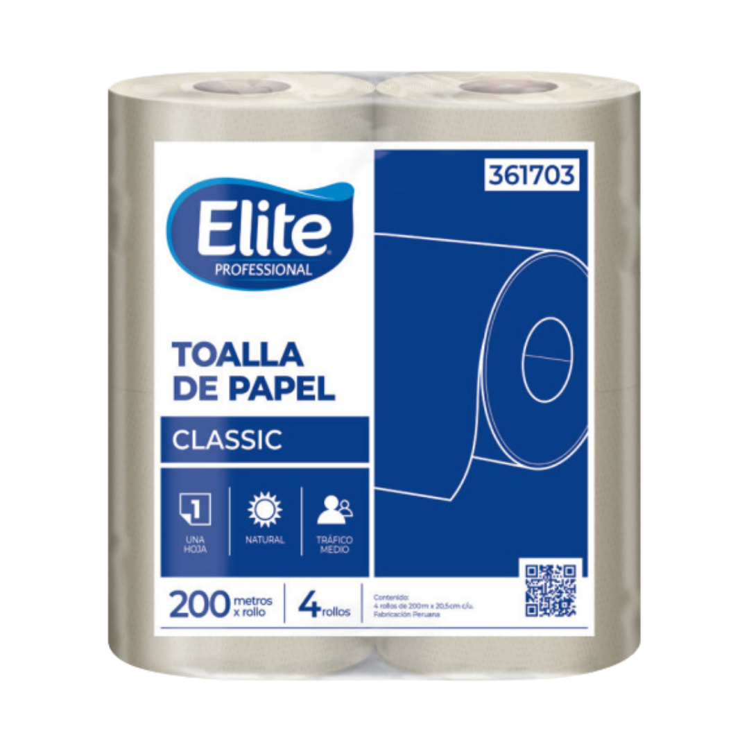 PAPEL TOALLA ROLLO CLASSIC NATURAL UNA HOJA X4 UND 200 MTS 361703 