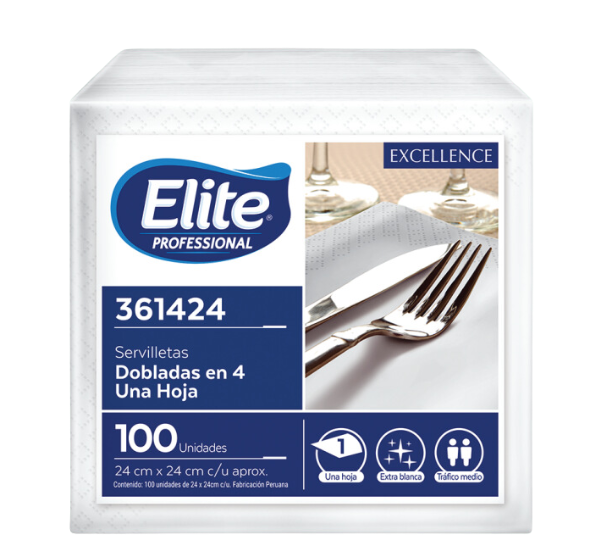 SERVILLETA COCTEL DOBLADA EN 4 ELITE EXCELLENCE X 100 UND 361424