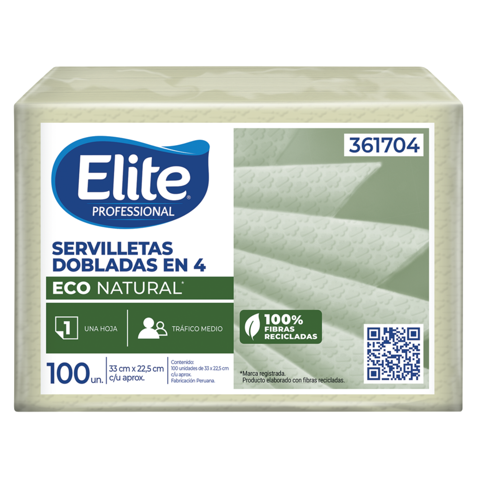 SERVILLETA DOBLADA EN 4 ECOLOGICA ELITE PLUS X 100 UND  361704
