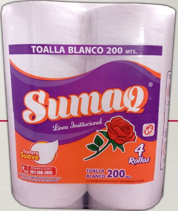 PAPEL TOALLA BLANCO 200 MTS X 4 UND - SUMAQ